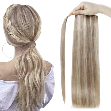Ponytail 100% Remy Human Hair Extensions Highlighted Blonde(#18P613) - FShine Shop